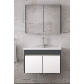 Alfa Banyo Visente-Ea 80 cm Mdf Aynalı Antrasit Beyaz Banyo Dolabı Takımı