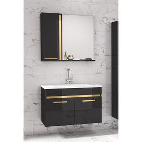 Alfa Banyo Yeni Gold Siyah 80 cm Banyo Dolabı Takımı