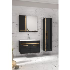 Alfa Banyo Yeni Gold Siyah 80+35 cm Boy Dolaplı Banyo Dolabı Takımı