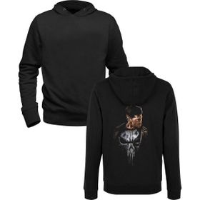 Alfa Tshirt Punisher Resim Baskılı Siyah Ön Arka Baskılı Erkek Sweatshirt