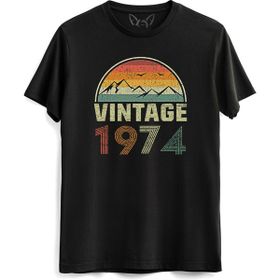Alfa Tshirt Vintage 1974 Eskitme Kısa Kollu Siyah Erkek T-shirt