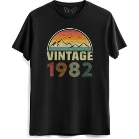 Alfa Tshirt Vintage 1982 Eskitme Kısa Kollu Siyah Erkek T-shirt
