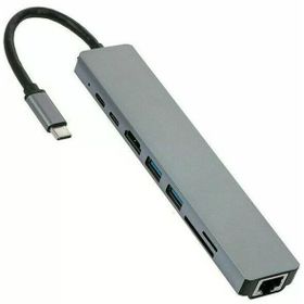 Alfais 4681 Type-C To HDMI USB 3.0 SD MicroSD 8 İn 1 Kart RJ45 Ethernet Çevirici Dönüştürücü Adaptör