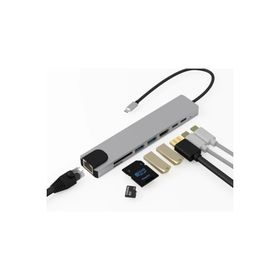 Alfais 4681 Type-C To HDMI USB 3.0 SD MicroSD 8 İn 1 Kart RJ45 Ethernet Çevirici Dönüştürücü Adaptör