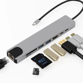 Alfais 4681 Type-C To HDMI USB 3.0 SD MicroSD 8 İn 1 Kart RJ45 Ethernet Çevirici Dönüştürücü Adaptör