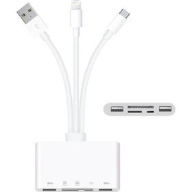 Alfais 4702 USB 3.0 Type-C Lightning to SD TF OTG 5in1 Kart Okuyucu Çevirici Dönüştürücü Adaptör