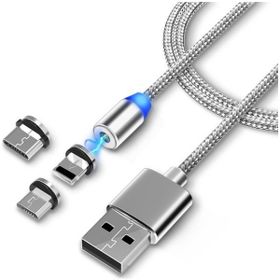 Alfais 4910 1 mt Mıknatıslı 3'ü 1 Arada Manyetik USB Şarj Kablosu