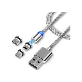 Alfais 4910 1 mt Mıknatıslı 3'ü 1 Arada Manyetik USB Şarj Kablosu