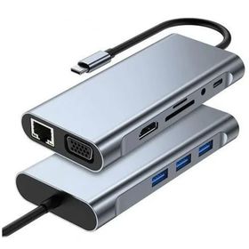 Alfais 5236 10IN1 Type C to HDMI USB 3.0 SD TF Kart RJ45 Ethernet VGA 3.5 mm Çevirici Çoklayıcı HUB