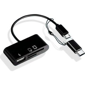 Alfais 5256 Type-C Micro USB 3 in 1 SD Microsd Kart Okuyucu OTG Çevirici Kablosu