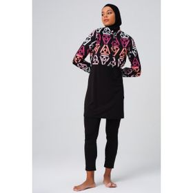 Alfasa Desenli Crop Tam Kapalı 23260-23 Pembe Tesettür Mayo