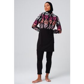 Alfasa Desenli Crop Tam Kapalı 23260-23 Pembe Tesettür Mayo