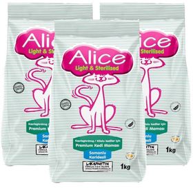 Alice Light & Sterilised 3 x 1 kg Somonlu Karidesli Kısırlaştırılmış/Kilolu Kediler İçin Premium Kedi Maması