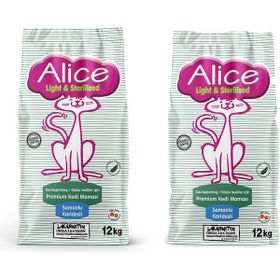 Alice Light&Sterilised 2x12 kg Somonlu Karidesli Kilolu Kediler İçin Premium Kedi Maması