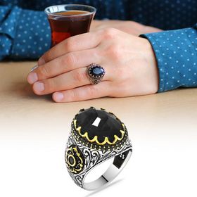 Alis Silver 925 Ayar Faset Kesim Siyah Zirkon Taşlı Gümüş Erkek Yüzük