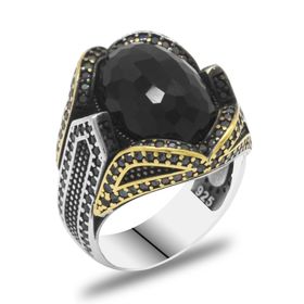 Alis Silver 925 Ayar Faset Kesim Siyah Zirkon Taşlı Pagan Tasarım Gümüş Erkek Yüzük