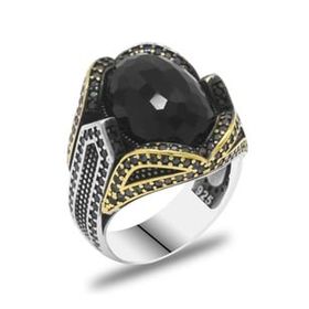 Alis Silver 925 Ayar Faset Kesim Siyah Zirkon Taşlı Pagan Tasarım Gümüş Erkek Yüzük