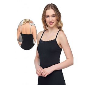 Alışveriş Meydanı Kadın Siyah İnce Askılı Dantelli Likralı Atlet