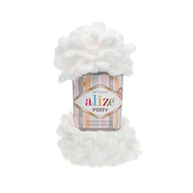 Alize 055 Beyaz Puffy El Örgü İpi