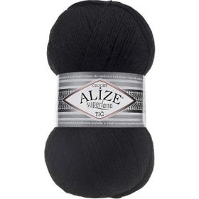 Alize 60 Superlana Tığ Siyah 100 gr Örgü İpi