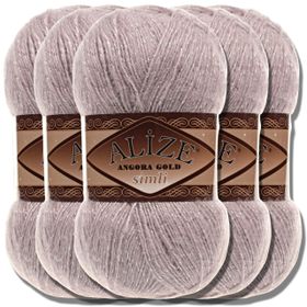 Alize Angora Gold Simli 163 5 Adet Gül Grisi Örgü İpi