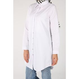 Allday 116 8788 00 Kadın Beyaz Gizli Patlı Gömlek Tunik