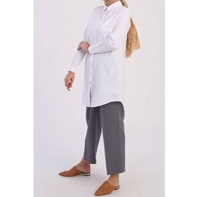 Allday 116 8788 00 Kadın Beyaz Gizli Patlı Gömlek Tunik