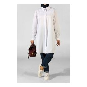 Allday 116 8788 00 Kadın Beyaz Gizli Patlı Gömlek Tunik