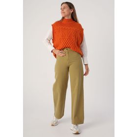 Allday 22DB76003AL4 Haki %100 Pamuk Rahat Kalıp Bol Paça Pantolon