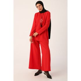 Allday 23DB30011AL0 Kırmızı Kolyeli Bol Paça Pantolonlu Tunikli Takım