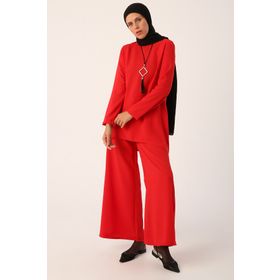 Allday 23DB30011AL0 Kırmızı Kolyeli Bol Paça Pantolonlu Tunikli Takım