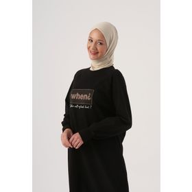 Allday 23OB52178AL0 Siyah Aplike Nakışlı Sweat Tunik