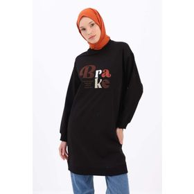 Allday 23OB52178AL0 Siyah Aplike Nakışlı Sweat Tunik