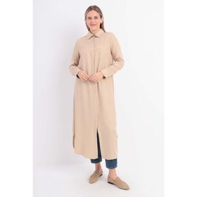Allday 51134 Bej Gizli Patlı Ekoseli Gömlek Tunik
