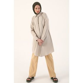 Allday 51134 Bej Gizli Patlı Ekoseli Gömlek Tunik