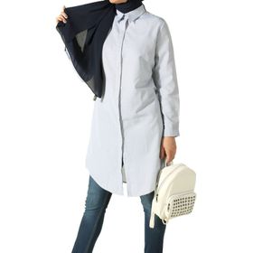 Allday 51141 Lacivert Gizli Patlı Ekose Gömlek Tunik