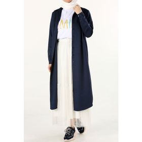 Allday 51141 Lacivert Gizli Patlı Ekose Gömlek Tunik