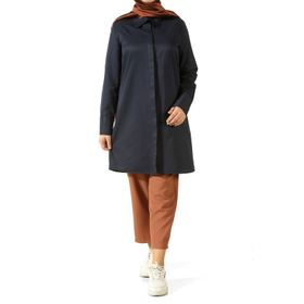 Allday 51141 Lacivert Gizli Patlı Ekose Gömlek Tunik