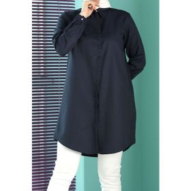 Allday 51141 Lacivert Gizli Patlı Ekose Gömlek Tunik