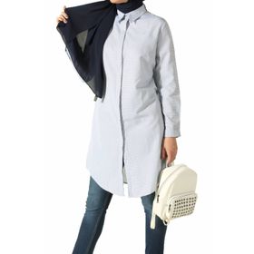 Allday 51141 Lacivert Gizli Patlı Ekose Gömlek Tunik