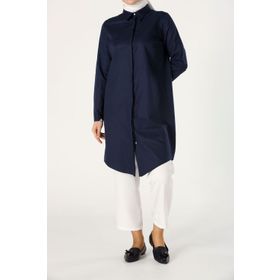 Allday 51141 Lacivert Gizli Patlı Ekose Gömlek Tunik