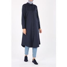 Allday 51141 Lacivert Gizli Patlı Ekose Gömlek Tunik