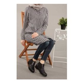 Allday 51141 Lacivert Gizli Patlı Ekose Gömlek Tunik