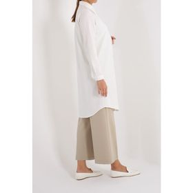 Allday 51268 Ekru Gizli Patlı Ekoseli Gömlek Tunik