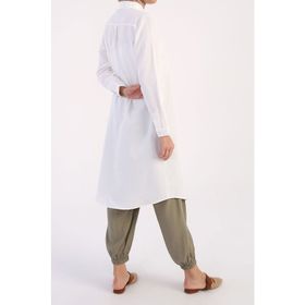 Allday 51268 Ekru Gizli Patlı Ekoseli Gömlek Tunik