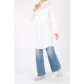Allday 51268 Ekru Gizli Patlı Ekoseli Gömlek Tunik
