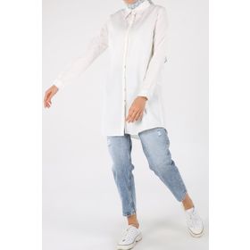 Allday 51268 Ekru Gizli Patlı Ekoseli Gömlek Tunik
