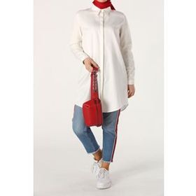 Allday 51268 Ekru Gizli Patlı Ekoseli Gömlek Tunik