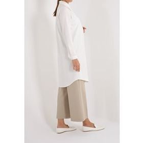 Allday 51268 Ekru Gizli Patlı Ekoseli Gömlek Tunik