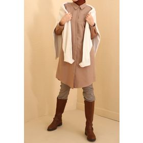 Allday BDX51007 Vizon Gizli Patlı Pamuklu Gömlek Tunik